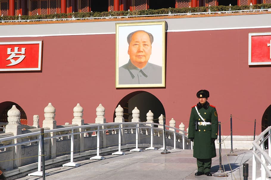 mantel hijau pria, Mao Zedong, Mao Tse-Tung, Ketua Mao, Cina, beijing, penjaga Cina, kota terlarang, mao, prc