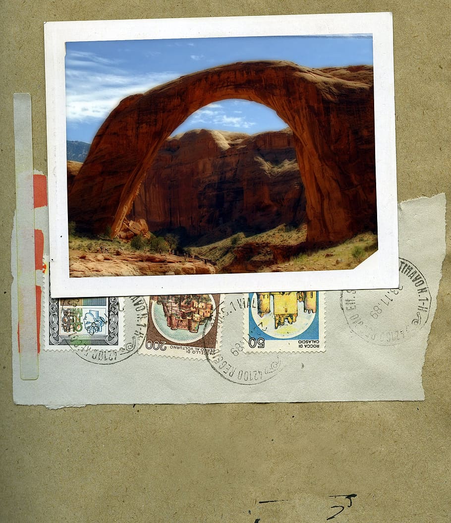 puente del arco iris, lago powell, página, arizona, estados unidos, sellos, sobre, marco, franqueo, erosión
