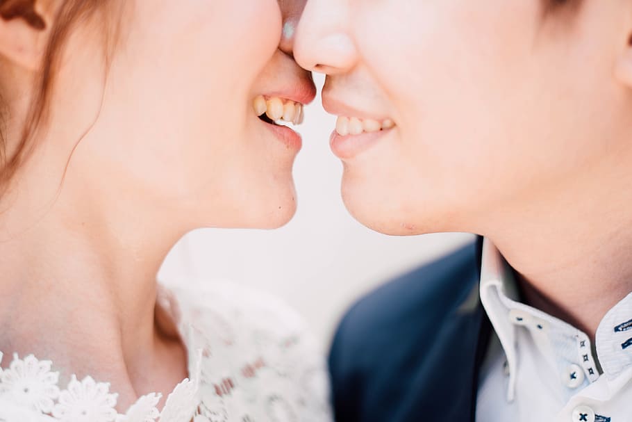 couple, kiss, beauty, face, love, lips, teeth, wedding, two people, headshot - Pxfuel