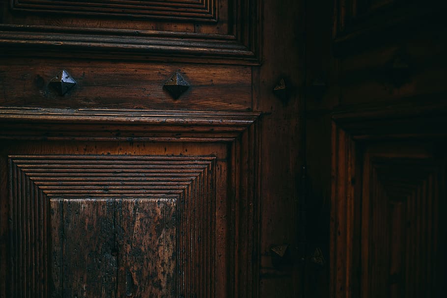 Vintage, viejo, de madera, madera, puertas, entrada, hermosa, Barcelona, ​​España, madera - material