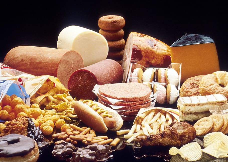 ham, french, fries, cookies, cake, fat foods, pastries, cheeses, chocolate, delicatessen