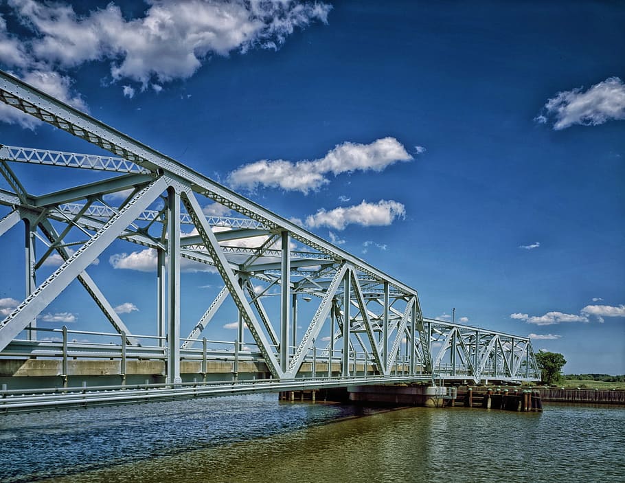 dover bridge, maryland, architecture, landmark, historic, sky, clouds, hdr, river, water
