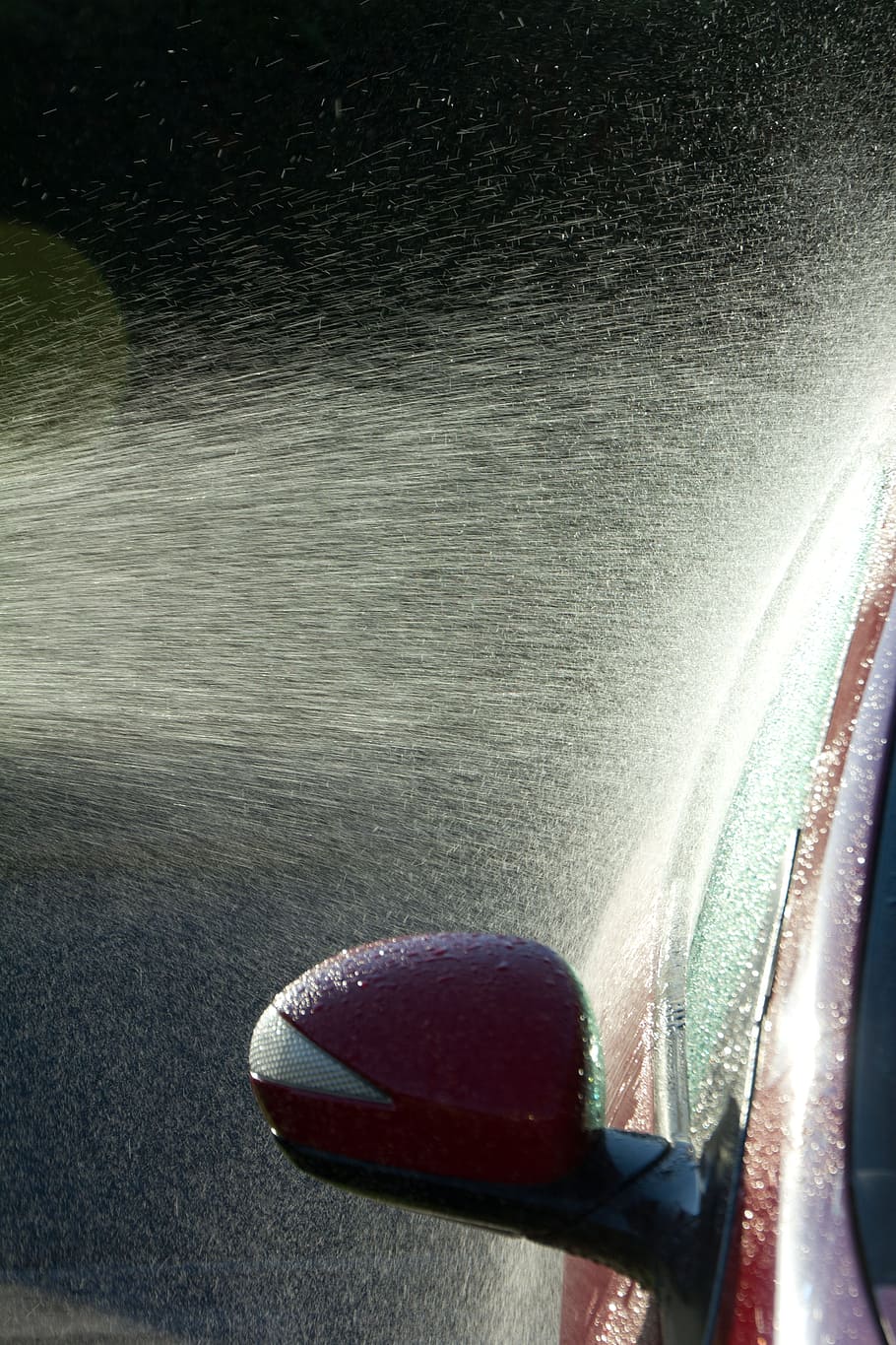 sprinkled, red, vehicle, Car Wash, Red, Car, Spray, Water, car, hosepipe, wash