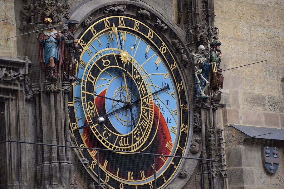 clock, prague, landmark, antique, famous, dial, astronomical, astrology, moon phases, historical
