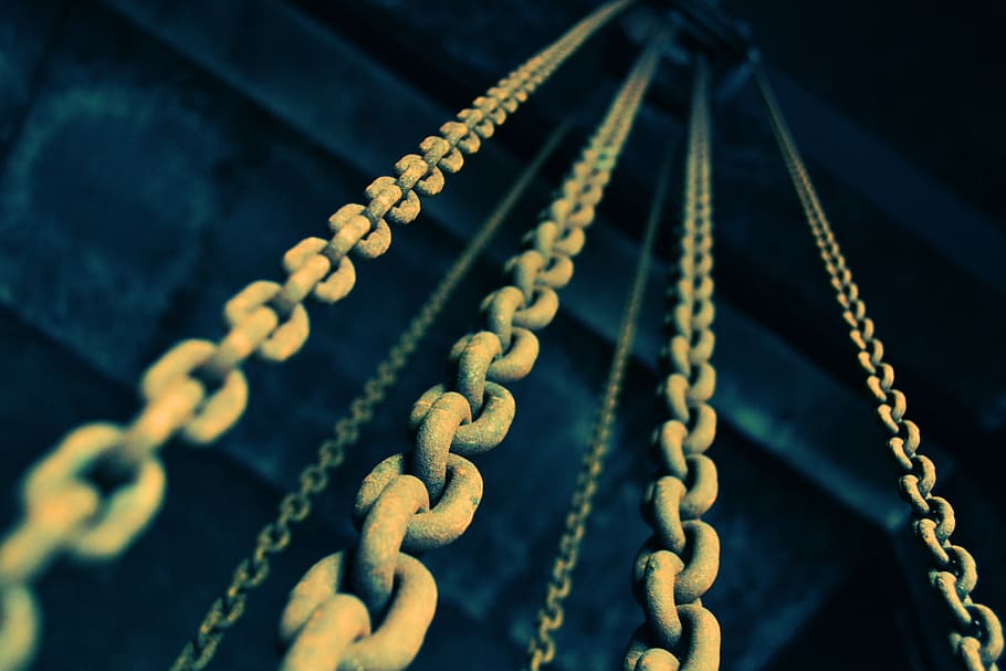 cadena, oxidado, viejo, metal, eslabón, sin gente, primer plano, fuerza, enfoque selectivo, conexión