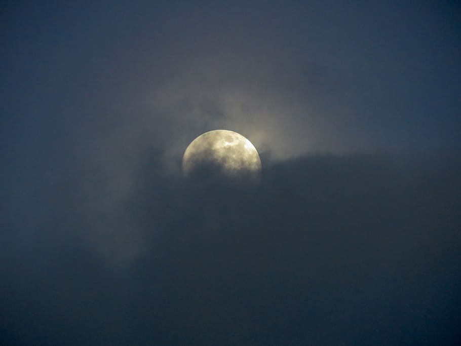 fotografia, lua, coberto, nuvens, completo, noite, céu, escuro, astronomia, ao ar livre