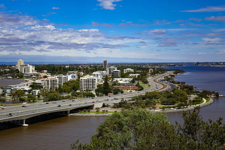 aéreo, fotografía, edificios de la ciudad, durante el día, Perth, Australia, edificio, cielo, centro de la ciudad, arquitectura