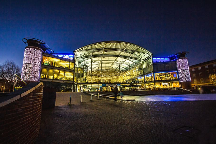building, modern architecture, library, in the evening, norwich, england, night, illuminated, architecture, built structure