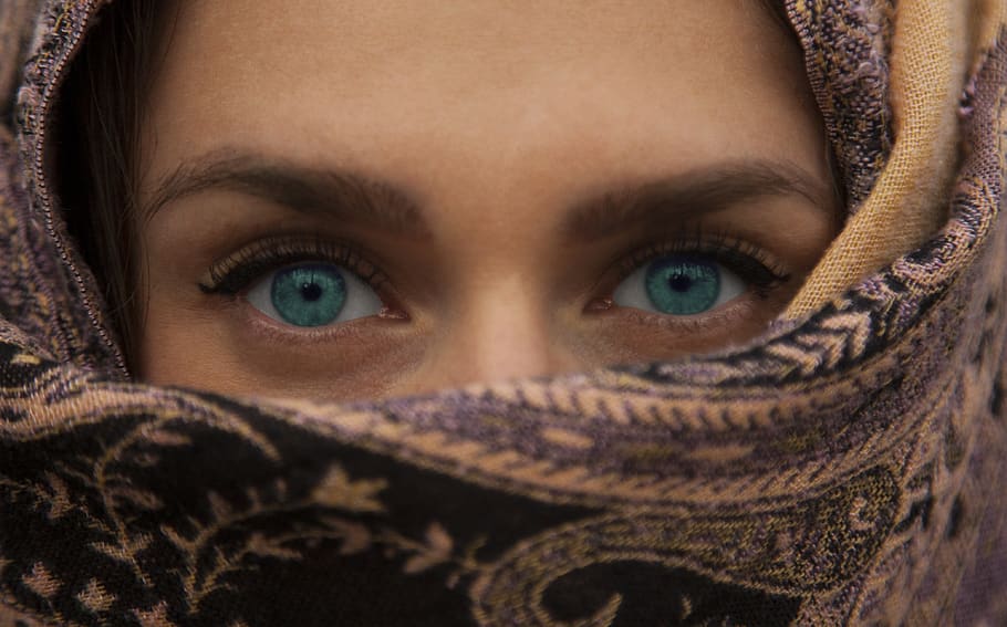 girl, eyes, scarf, face, looking, portrait, one person, human body part, body part, looking at camera