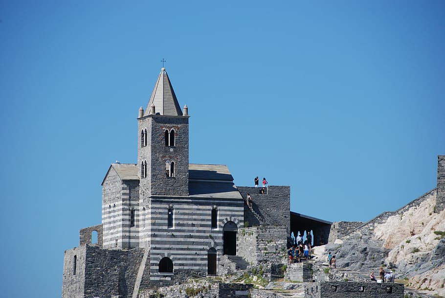 Cinque Terre, Church, Landscape, Liguria, italy, colors, houses, architecture, blue, building exterior