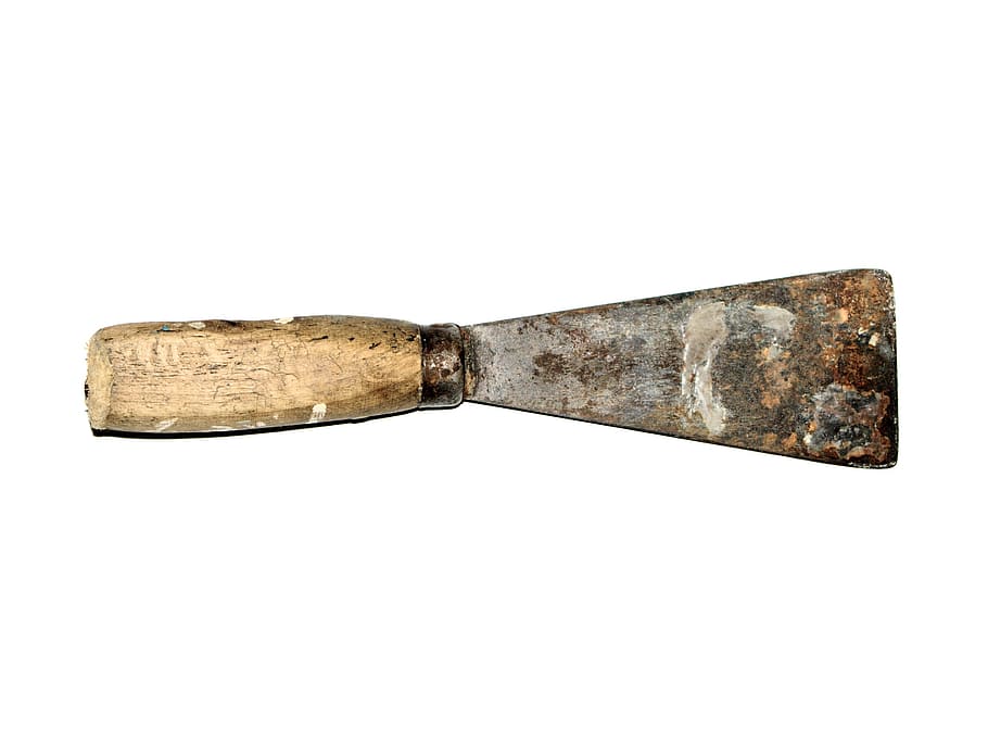 spatula, old, peeler, rusty, handle, metal, rust, white background, studio shot, cut out