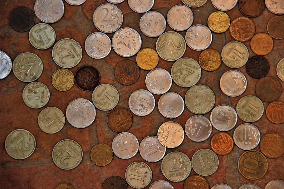 coins, kopek, money, ruble, handful, trifle, coin, finance, wealth, business