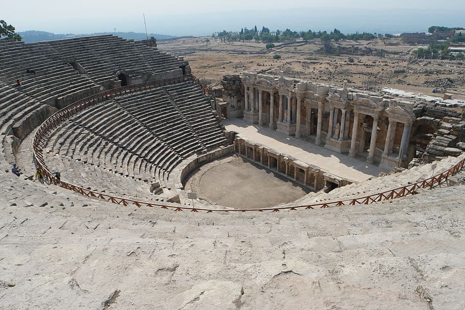 nos tempos antigos, o estádio antigo, estádio, anfiteatro, teatro, turquia, hierapolis, história, arquitetura, passado