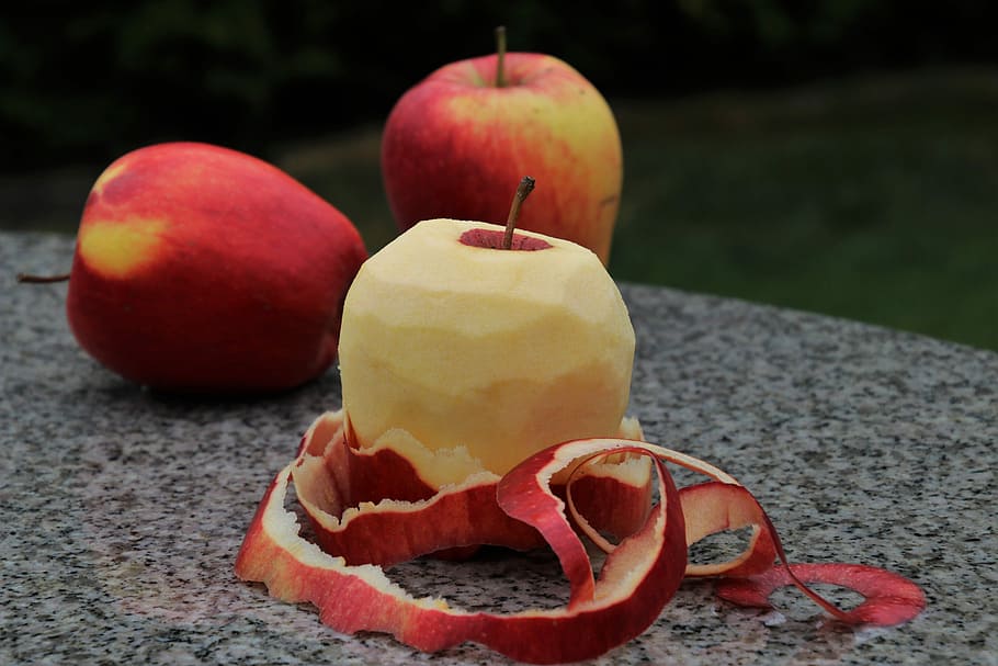 the peeled fruit, apple, eat, juicy, apples, nature, healthy, whole fruit, a healthy diet, bio