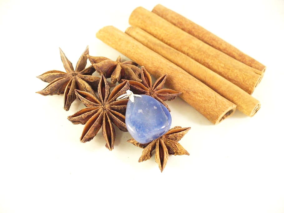 cinnamon, spice, anise, szodalit, semi-precious stones, pendant, food and drink, food, star anise, ingredient