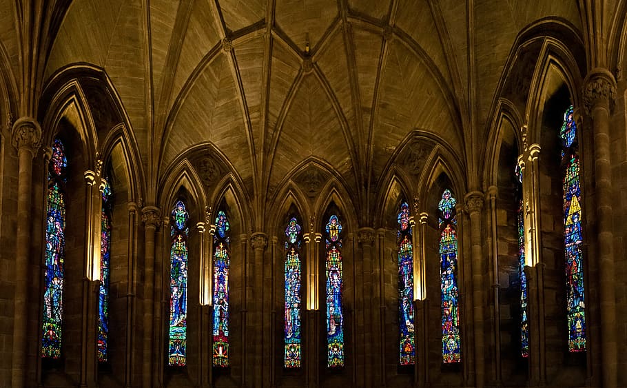 cathedral interior, abbey, glass, religion, architecture, church, building, window, monastery, stained