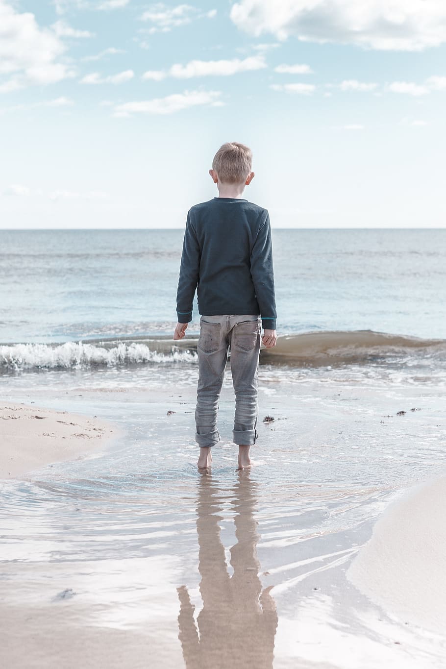 boy, seashore, day time, kid, beach, think, hipster, child, vacation, summer