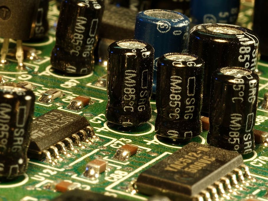 capacitors, electronics, board, ic, circuit, current, technology, electrical engineering, components, close-up