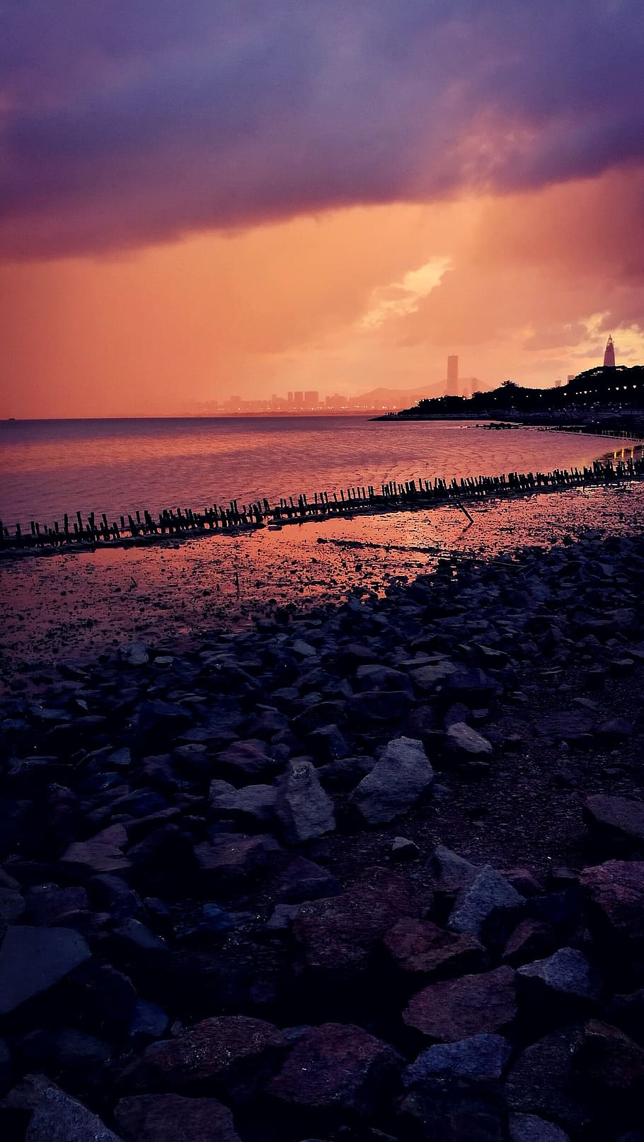 puesta de sol, bahía de shenzhen, tormenta, cielo, agua, pintorescos - naturaleza, belleza en la naturaleza, escena tranquila, tranquilidad, mar
