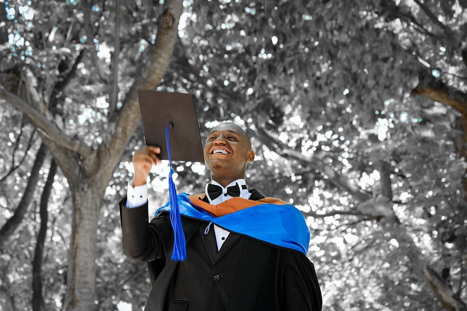 man, black, academic, dress, trees, Graduation, Ceremony, University, graduation, ceremony, joy