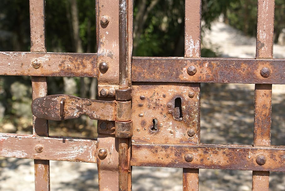 door lock, goal, input, rusty gate, metal, rusty, gate, lock, close-up, safety