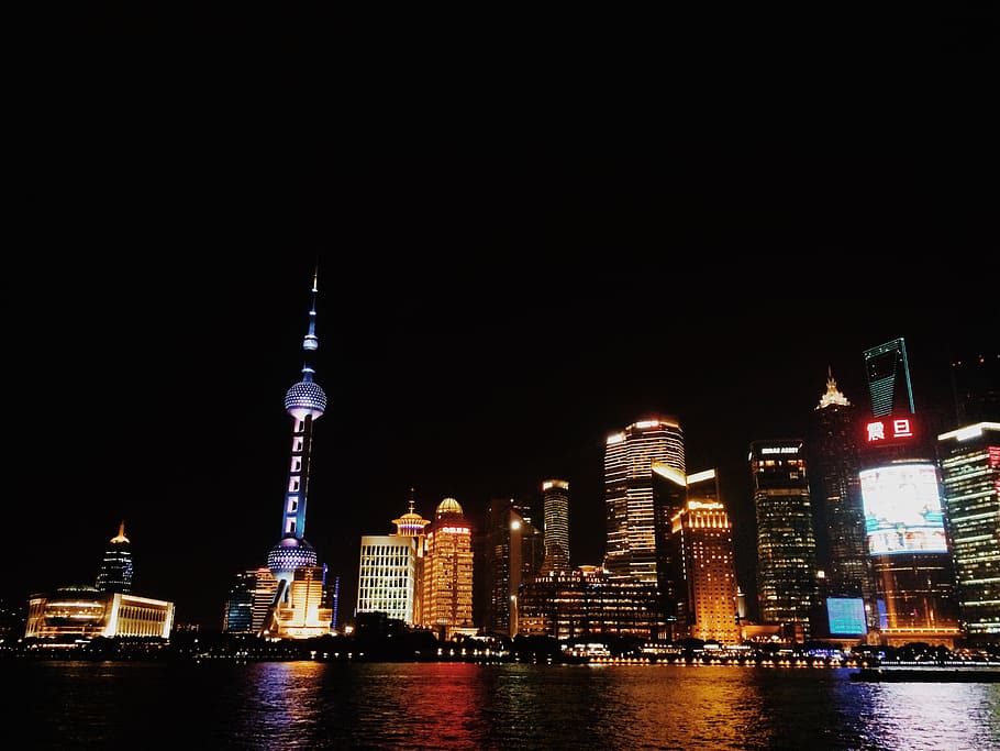 oriental, tower, china, nighttime, shanghai, pearl of the orient, night view, night, huangpu river, modern