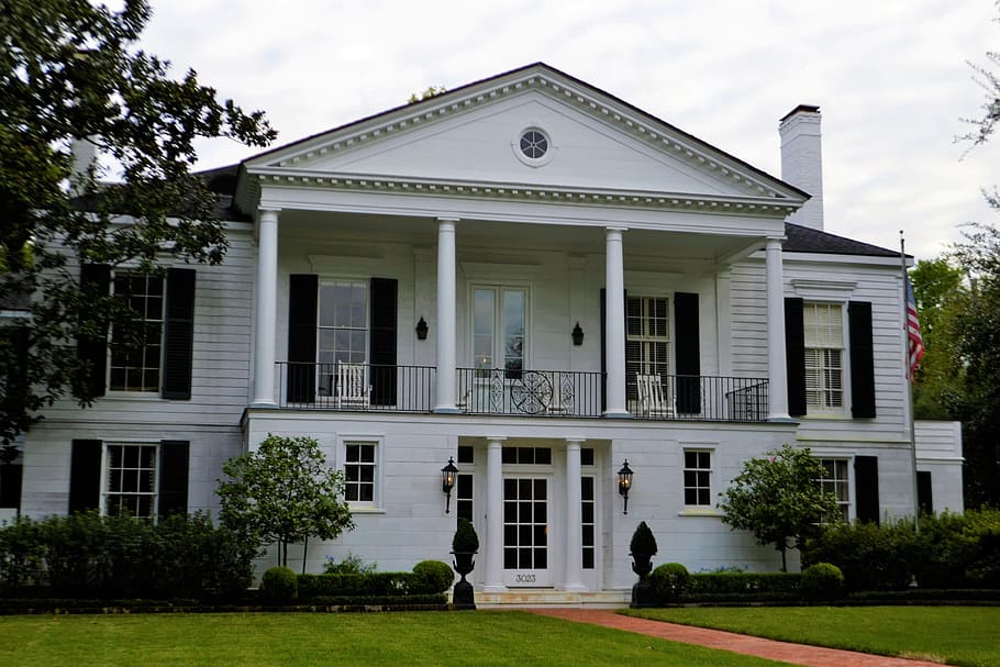 white, house, trees, river oak home, houston, texas, luxury home, mansion, white house, architecture