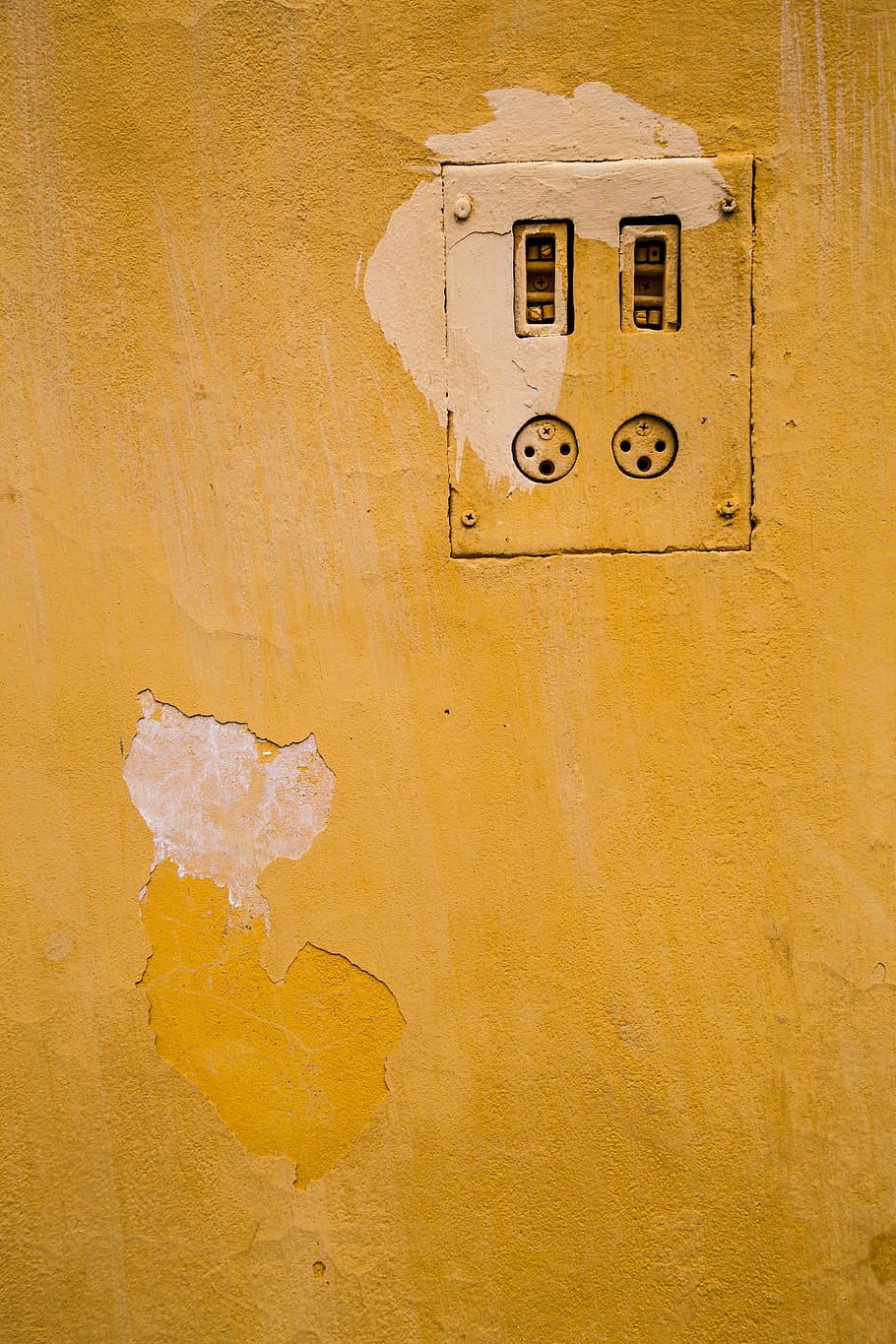 wall, yellow, socket, wall - building feature, old, close-up, architecture, built structure, backgrounds, weathered