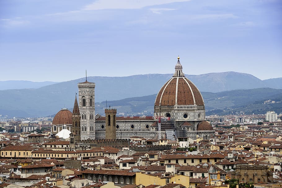 florence cathedral, florence, firenze, tuscany, cathedral, viewpoint, architecture, built structure, building exterior, mountain