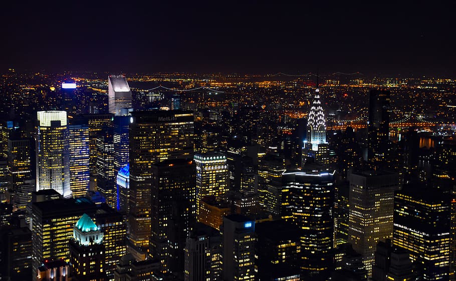 뉴욕, 밤, 맨해튼, 미국, 마천루, 건물, 전망, 파노라마, 엠파이어 스테이트 빌딩, 건축물