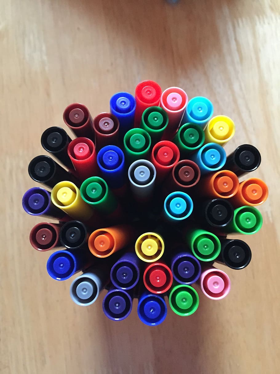 Pens, Colored, Rainbow, Stationery, drawing, creative, color, colorful, marker, bright