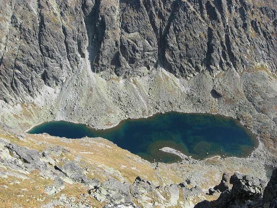 lake, mountains, pond, glacial pond, landscape, top view, view, reflected in water, the high tatras, glacial lakes