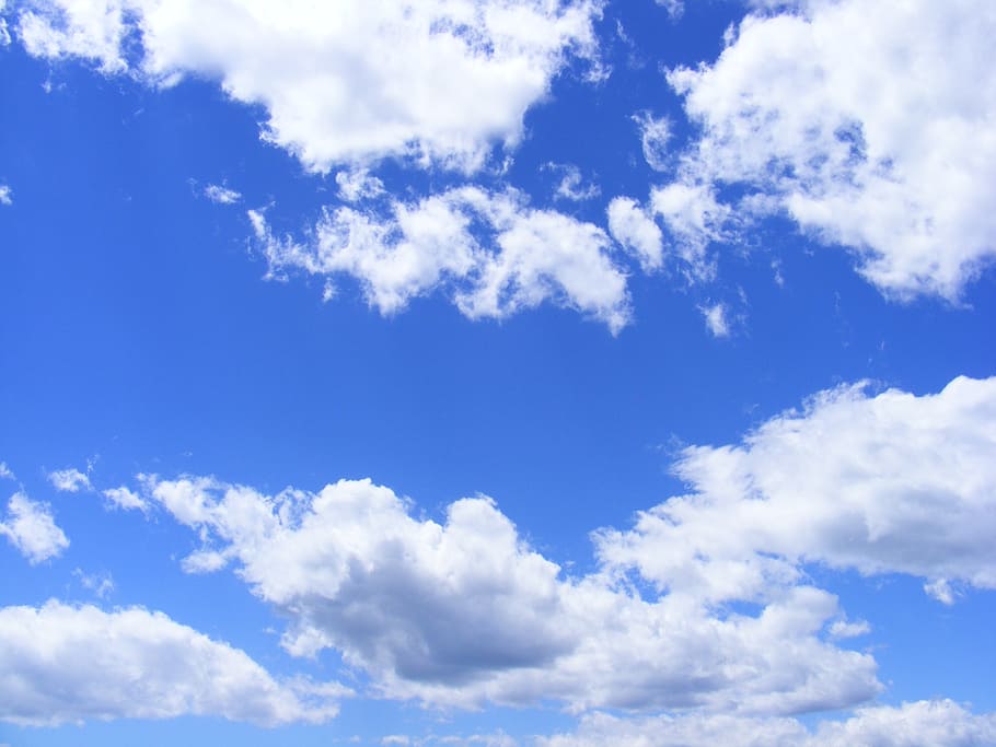photography, white, clouds, blue, day, fluffy, sky, summer, nature, cloud - sky