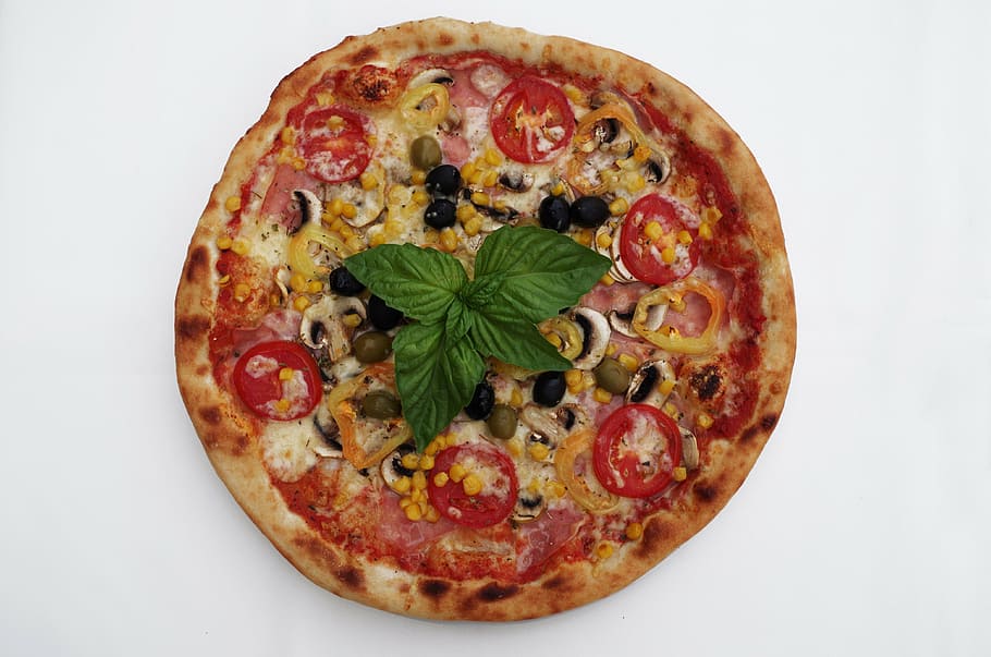 pizza de pepperoni, pizza, albahaca, aceitunas, comida, queso, tomate, mozzarella, cena, vegetales