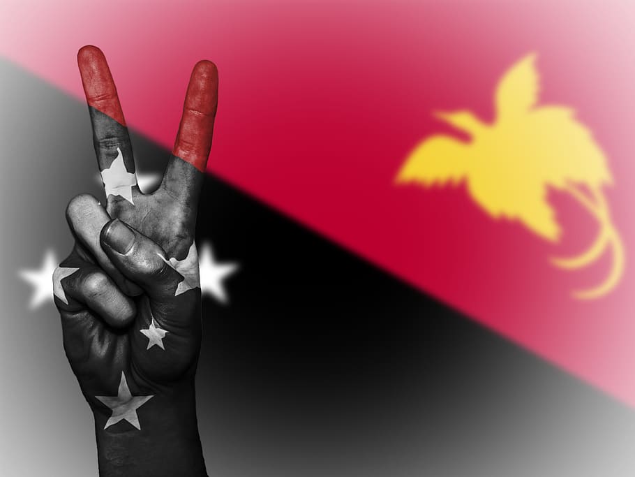 papua nueva guinea, paz, mano, nación, fondo, pancarta, colores, país, bandera, icono