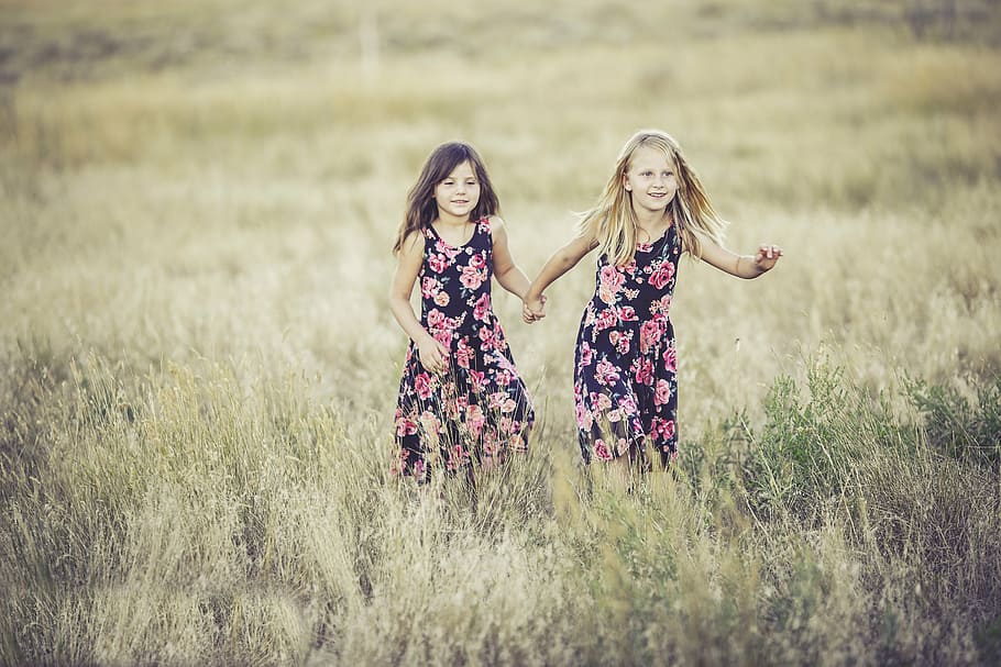shallow, focus photography, two, girls, sisters, summer, fun, children playing, siblings, young