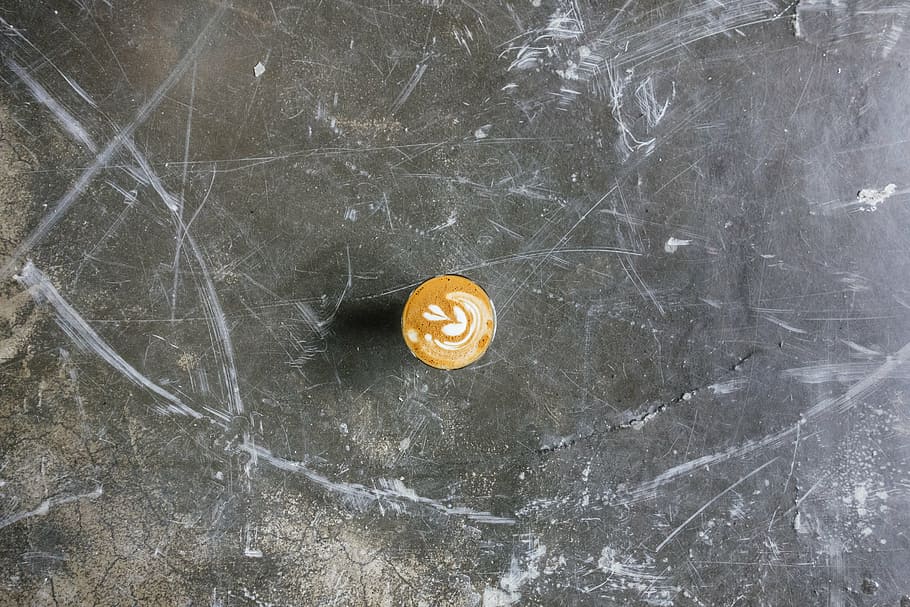 lantai beton abu-abu, espresso, bunga, beton, trotoar, kopi, kafe, cappuccino, terlambat, busa