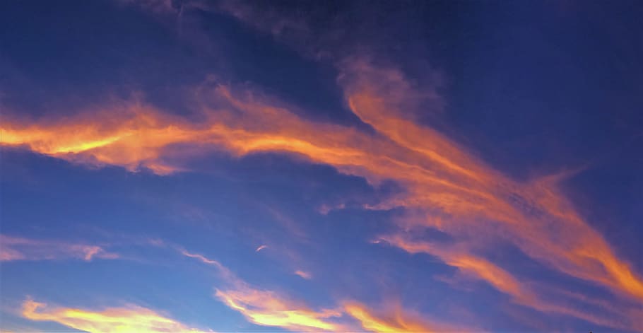 at dusk, evening, blue sky, rosy cloud, cloud, autumn, vivid, orange, huang, blue
