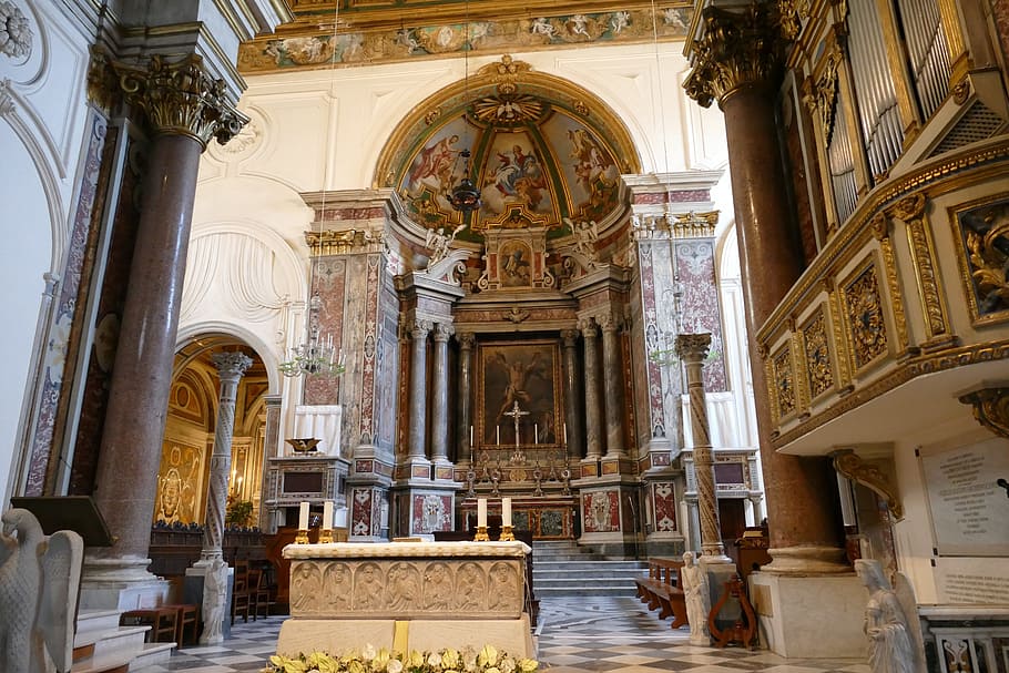 church, dom, cathedral, altar, baroque, catholic, christianity, architecture, amalfi, italy