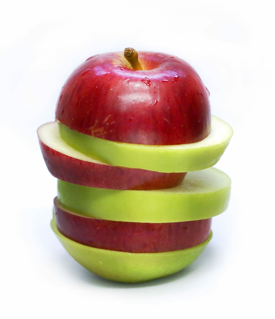 fatiado, vermelho, verde, maçãs, maçã, frutas, pão fatiado, fresco, dieta, natureza