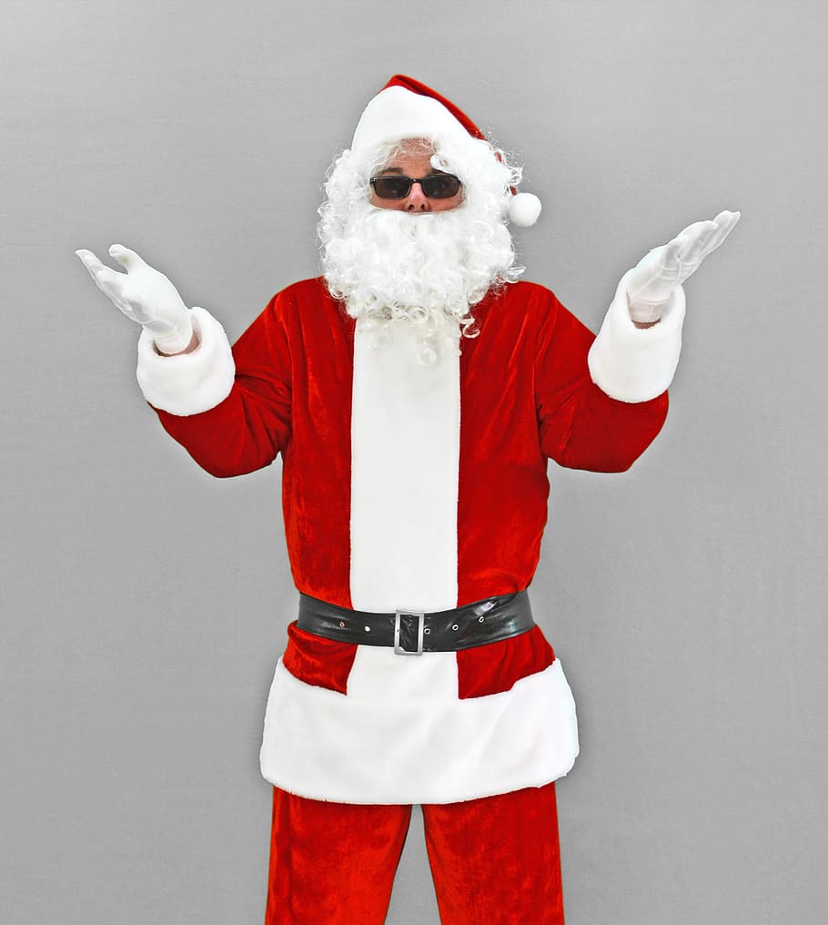 man, wearing, santa claus costume, christmas, xmas, santa, nicholas, santa claus, sunglasses, holidays