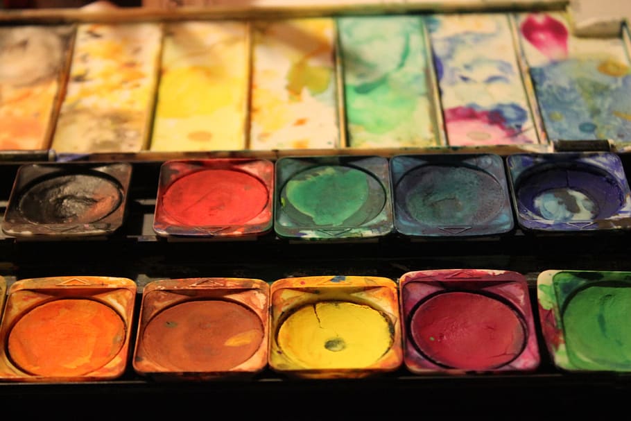 paleta de pintura de colores variados, Color, Pintura, Cajas, Colorido, cajas de pintura, malkasten, alegría, creativa, niños