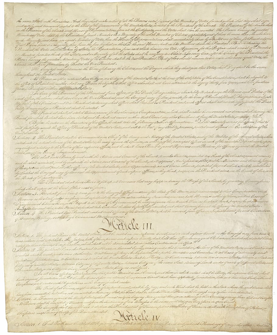 beige printing paper, constitution, united states, usa, america, september 17 1787, federal republic, order, separation of powers, policy