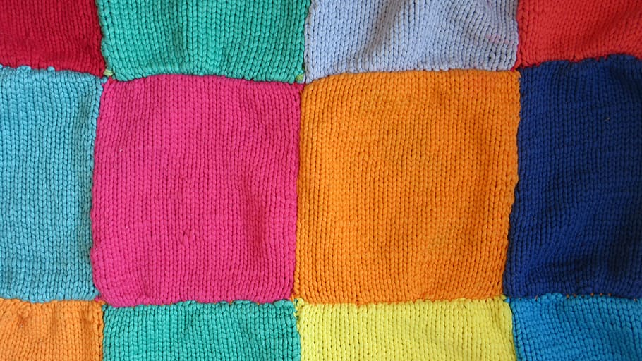 tapete multicolorido, lã, cobertor, quadrados, coloridos, cor, de malha, textura, padrão, plano de fundo