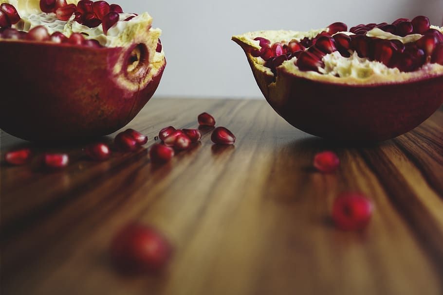 wooden, table, pomegrate, fruit, food, vitamins, blur, food and drink, healthy eating, freshness