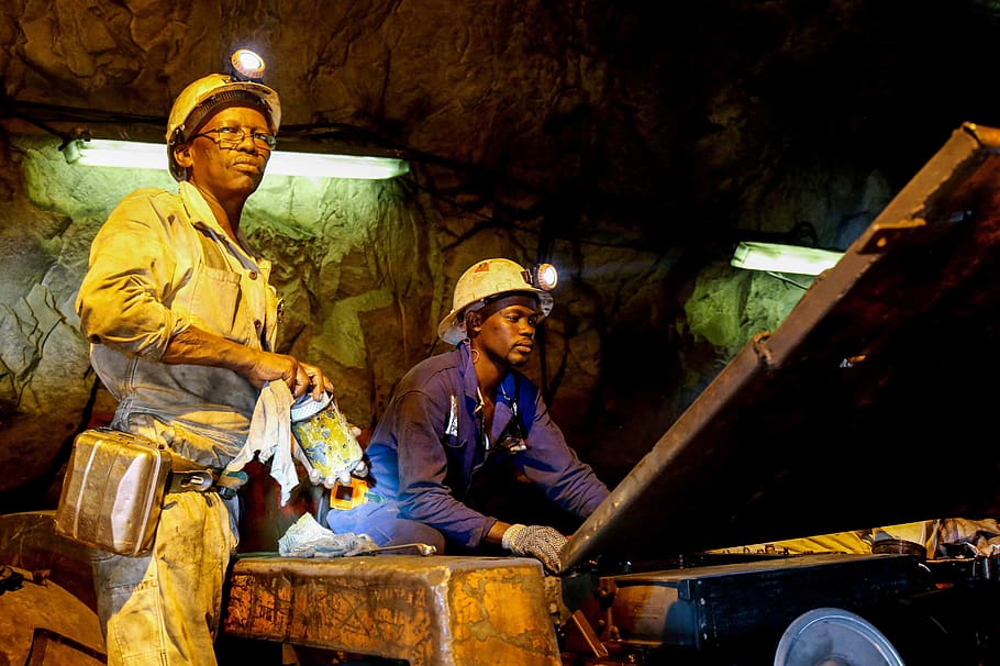 mining, underground, miners, coal, botswana, men, real people, sitting, occupation, looking at camera