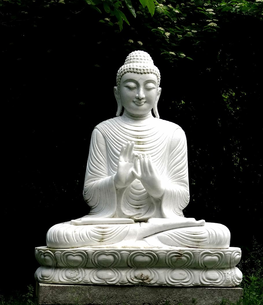 white, ceramic, buddha figurine, buddha, statue, buddhism, stone figure, religion, sculpture, asia