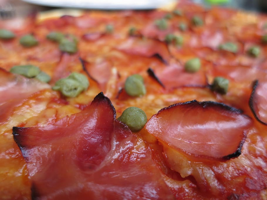 Pizza, Ham, Cheese, Capers, ham, cheese, food and drink, food, close-up, freshness, still life