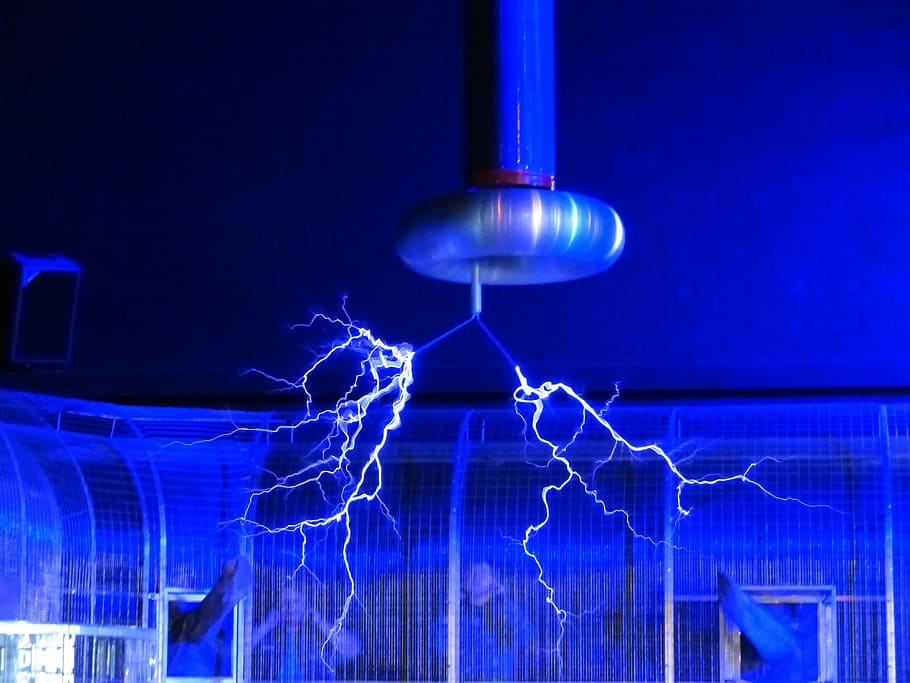 gray, electronic, device, lightning, flash, tesla coil, experiment, high voltage, experimental physics, demonstration