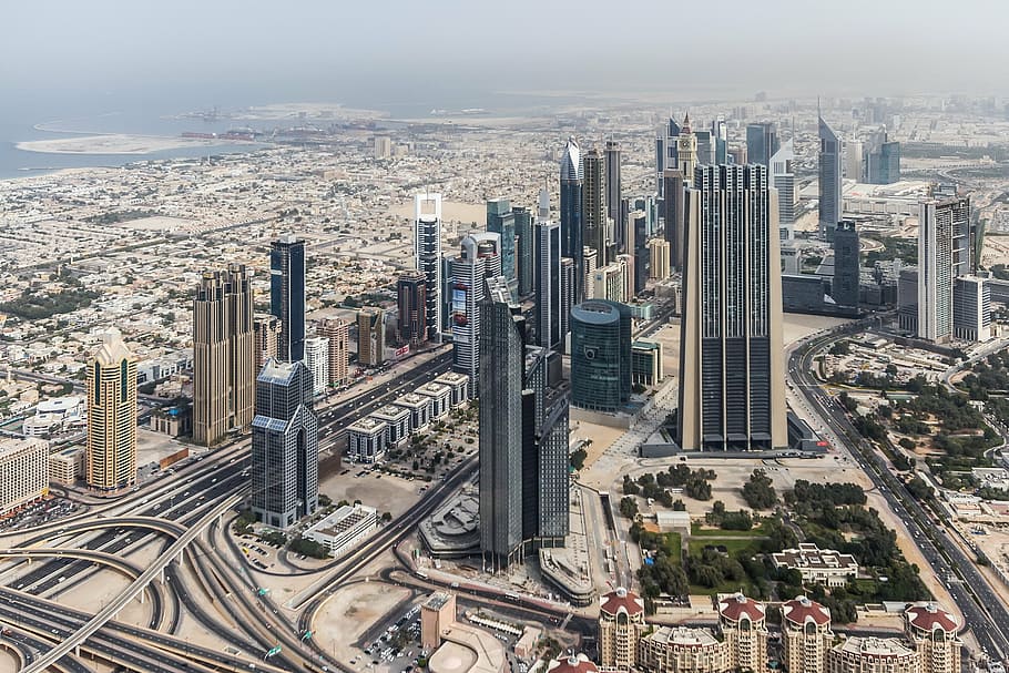 aerial, photography, city building, dubai, city, cityscape, skyscraper, buildings, arab, united